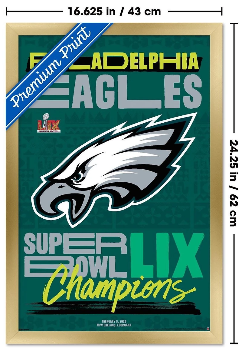 NFL Philadelphia Eagles - Super Bowl LIX Team Logo Wall Poster, 22.375" x 34" Framed