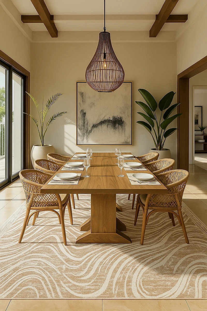 Tapis d'interieur abstrait Rug Branch Nomad, beige marron, cotier - Salon, chambre, salle a manger et cuisine