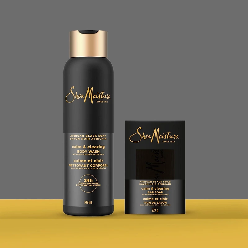 SheaMoisture Nettoyant Corporel apaisant et clarifiant, au Savon Noir Africain pour une hydratation visible de 24 heures, pour une peau saine et éclatante 532mL