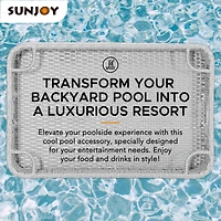 Sunjoy Wicker Floating Pool Tray 36''x24'',Aluminum Frame Pool Accessory Tray for Drinks, Snacks, and Essentials,Grey