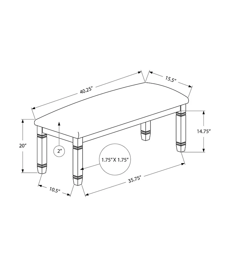 Monarch Specialties Bench, 41" Rectangular, Kitchen, Dining Room, Entryway, Bedroom, Upholstered, Wood, Grey Solid Wood, Grey Fabric, Transitional