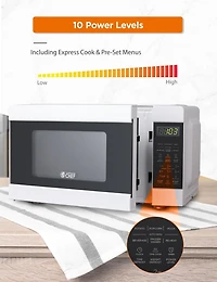 COMMERCIAL CHEF 0.9 Cu Ft Microwave with 10 Power Levels, Push Button and Child Lock, 900 Watt Microwave with Digital Controls, Countertop Microwave with Timer and Quick-Touch Menu, White