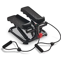 Sunny Health & Fitness Total Body Smart 2-in-1 Stepper Machine, Total Body Workout, Adjustable Hydraulic, LCD Monitor, Resistance Bands, Non-Slip Pedals with Optional Smart SunnyFit App