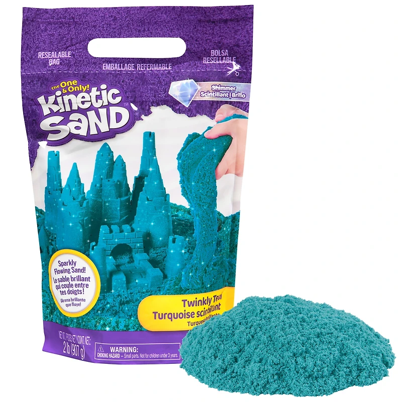 Kinetic Sand, Twinkly Teal 2lb Bag of All-Natural Shimmering Sand for Squishing, Mixing and Molding