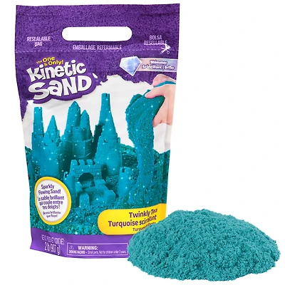 Kinetic Sand, Twinkly Teal 2lb Bag of All-Natural Shimmering Sand for Squishing, Mixing and Molding