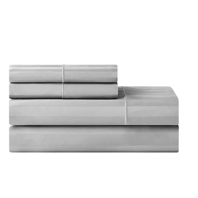 Ensemble de draps pour lit adulte en coton égyptien gris rayures 600 contexture, 4 pièces, hotel style, grand lit - Poche profonde Ensemble de draps grand lit