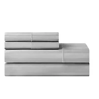 Ensemble de draps pour lit adulte en coton égyptien gris rayures 600 contexture, 4 pièces, hotel style, grand lit - Poche profonde Ensemble de draps grand lit