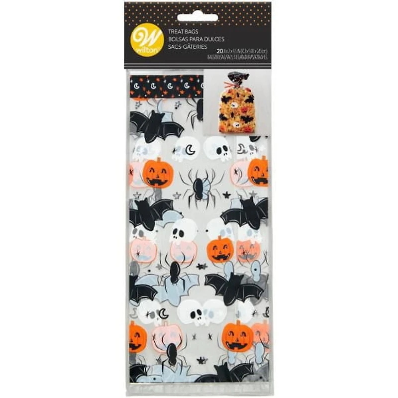 Wilton Bat, Skull, Spider and Pumpkin Halloween Treat Bags and Ties, 20-Count
