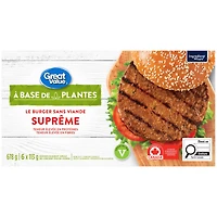 Le burger sans viande suprême Great Value Quantité - 6 x 113 g (678 g)
