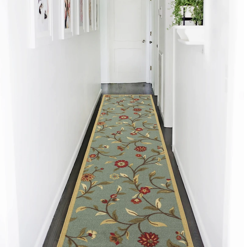 Tapis contemporain à motif de feuilles et à sous-couche en caoutchouc de la collection Ottohome
