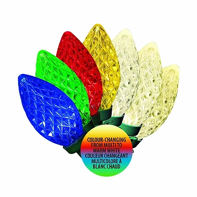 Holiday Time 70-Count LED Diamond-Cut C9 String Christmas Lights, Multicolor to Warm White