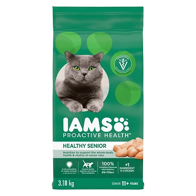 IAMS PROACTIVE HEALTH Healthy Senior Dry Cat Food with Chicken, 3.18kg Bag
