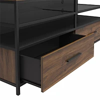 Ameriwood Home Structure TV Stand for TVs up to 60", Sterling Oak Wood Veneer with Black Metal and Black Glass