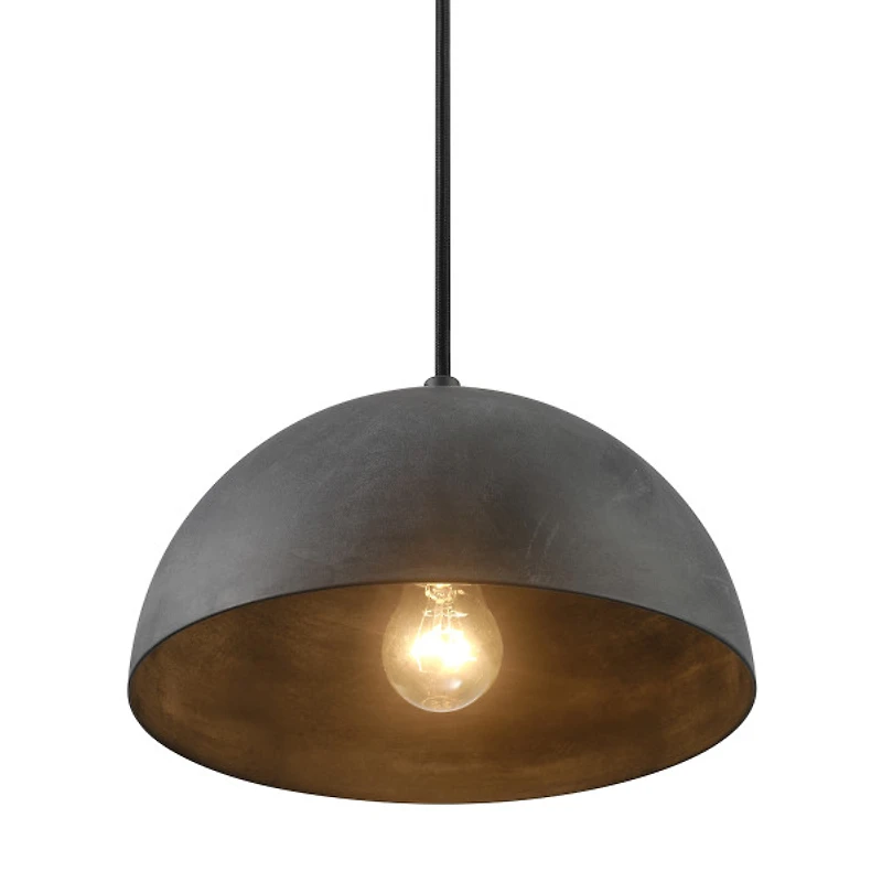 Luminaire suspendu à 1 ampoule avec abat-jour au fini béton et cordon de suspension en tissu noir