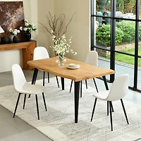 Ensemble table à manger Homy Casa 160 cm avec 4 chaises, plateau en MDF naturel et piètement en métal, pour les repas en famille