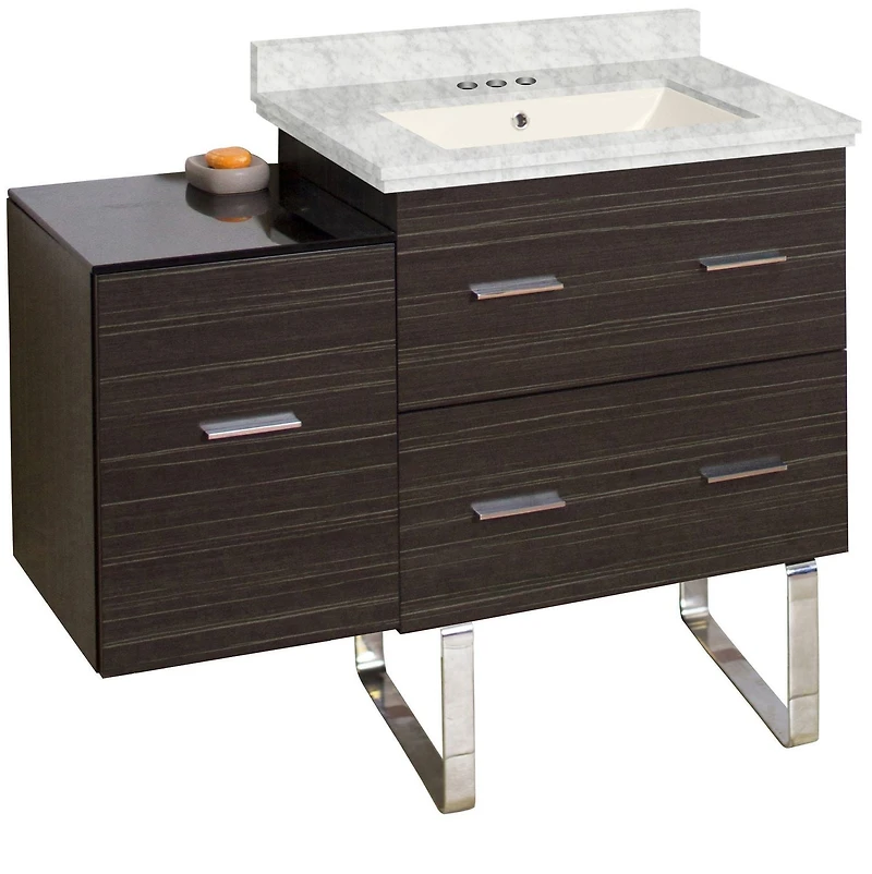 American Imaginations 59-in. W Floor Mount Walnut Vanity Set For 3H4-in. Drilling Bianca Carara Top Biscuit UM Sink AI-18737