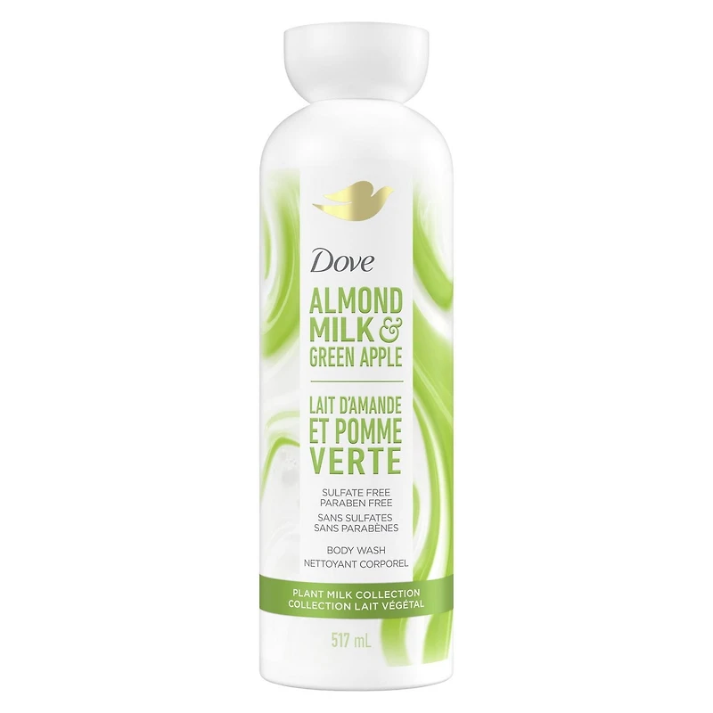 Dove Plant Milk Cleansing Body Wash for Moisturized Skin Almond Milk & Green Apple, no Sulfate cleansers or Parabens, pH balanced, 517mL, 517mL