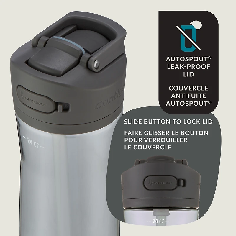 Contigo Ashland 2.0 Leak-Proof Water Bottle with Straw and Carry Handle, BPA-Free, Dishwasher Safe, Sake, 24 oz (709 ml)