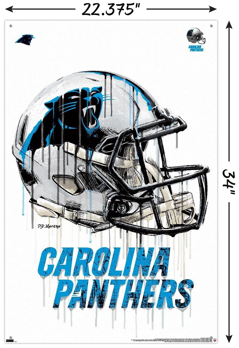 NFL Carolina Panthers - Drip Helmet 20 Wall Poster, 22.375" x 34" Framed