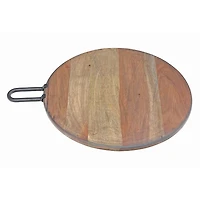 IH Casa Decor Gray Acacia Wood Round Board With Gunmetal Handle
