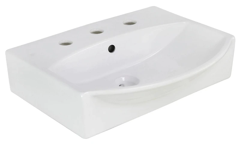 in. W Above Counter White Bathroom Vessel Sink Set For 3H8-in. Center Faucet AI