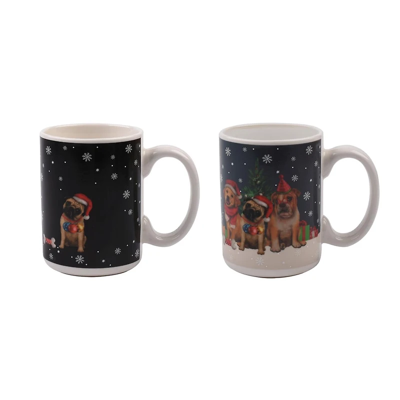 Holiday Time Tasse en céramique thermoactive - chiens et chapeau de Noël, 1 pièce Volume / Quantité : 490 ML / 16,5 OZ x 1