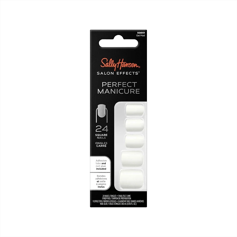 Sally Hansen - Salon Effects® Perfect Manicure™ ongles à coller modèle carré - inclut 24 faux ongles premium , une lime à ongles, un bâtonnet en bois, un tampon de préparation, des languettes adhésive Ongles prêts à porter premium