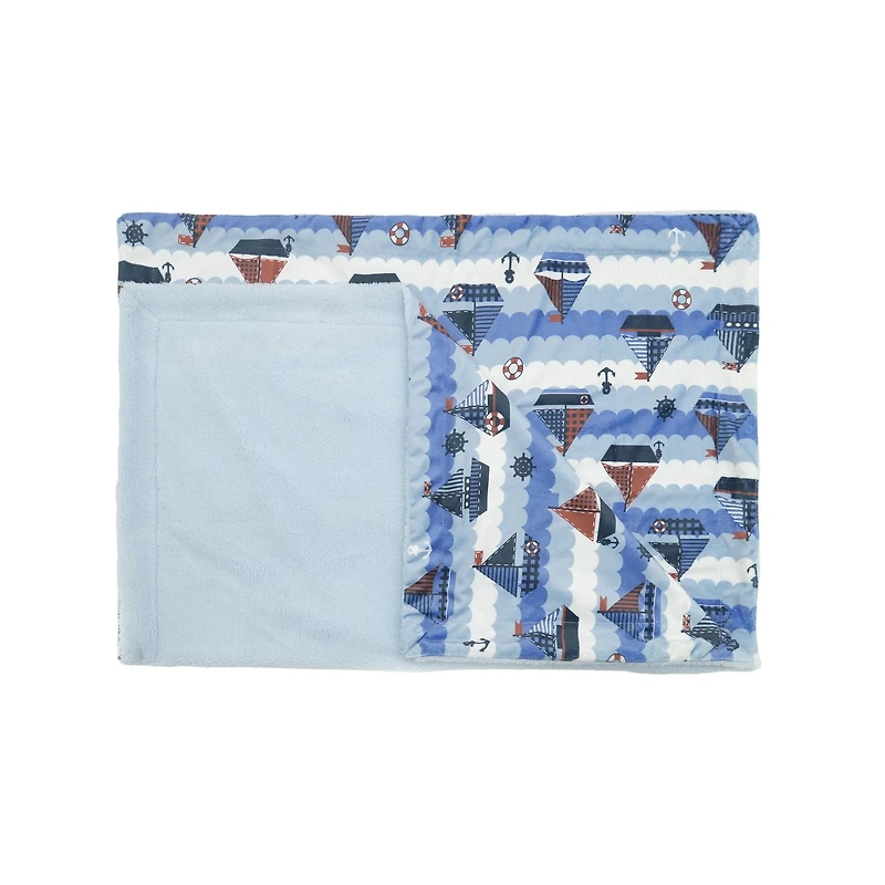 Couverture réversible en flanelle polaire douce et chaude pour enfants, motif bateau à voile nautique avec base blanche, 101 x 127 cm