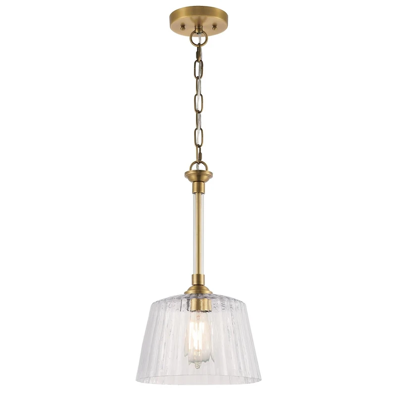 Westinghouse Lighting Pendentif à 1 lumière Aggie -Laiton Brossé et un abat-jour en verre côtelé