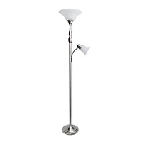 Lampe de sol mère-fille aux motifs élégants 2 Light avec verre marbré blanc, nickel brossé
