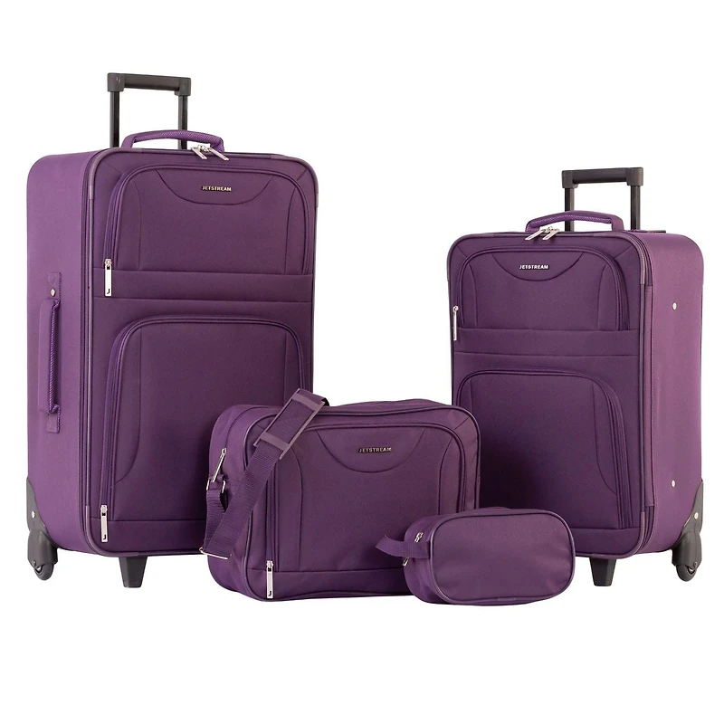 Jetstream Ensemble de Bagages Souples Atlantic, 4 Pièces Ensemble de Valises à Roulettes: Bagage Enregistré 25 pouces, Valise Cabine, Sac Fourre-tout et Trousse de Toilette