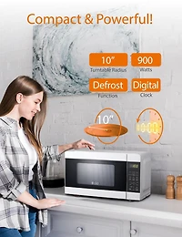 COMMERCIAL CHEF 0.9 Cu Ft Microwave with 10 Power Levels, Push Button and Child Lock, 900 Watt Microwave with Digital Controls, Countertop Microwave with Timer and Quick-Touch Menu, White