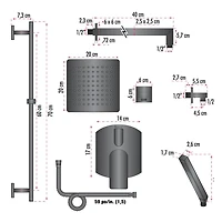 L'ensemble de robinet de couche akuaplus® ELENA avec cartouche à pression balancée et inverseur 2 voies plus 1, Un sytème de barre murale réglable avec douchette avec pommeau et raccord en laiton.
