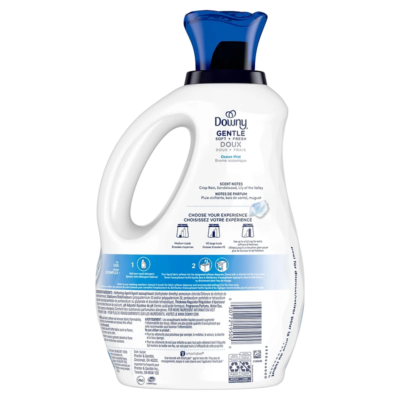 Downy Gentle Soft + Fresh Fabric Softener Liquid, Ocean Mist Scent, Liquid Fabric Softener Designed to be Gentle on Skin
