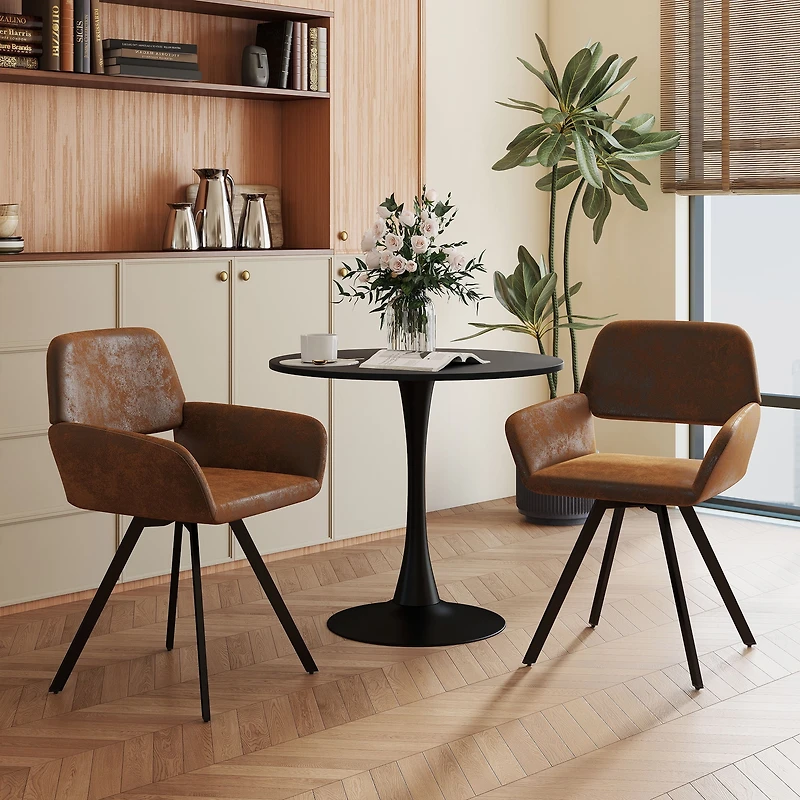Homy Casa Set of 2 Upholstered Swivel Chair with Cut-Out Back, Armrest Accent Chair for Living Room, Brown Faux Suede