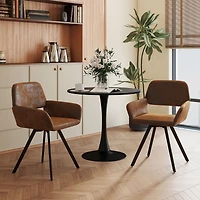 Homy Casa Set of 2 Upholstered Swivel Chair with Cut-Out Back, Armrest Accent Chair for Living Room, Brown Faux Suede