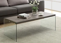 Monarch Specialties Coffee Table, Accent, Cocktail, Rectangular, Living Room, 44"l, Tempered Glass, Laminate, Brown, Clear, Contemporary, Modern