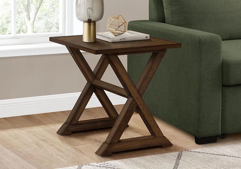 Monarch Specialties Table D'appoint, Bout, Table D'appoint, Carré, Table De Nuit, Chambre À Coucher, Lampe, Placage Brun, Transitionnel