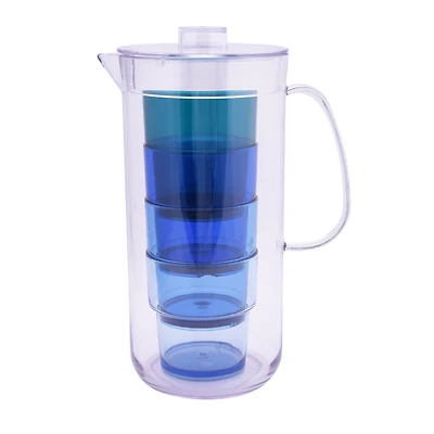 Ensemble pichet Mainstays de 3 pintes en acrylique bleu et gobelet empilable de 14 onces