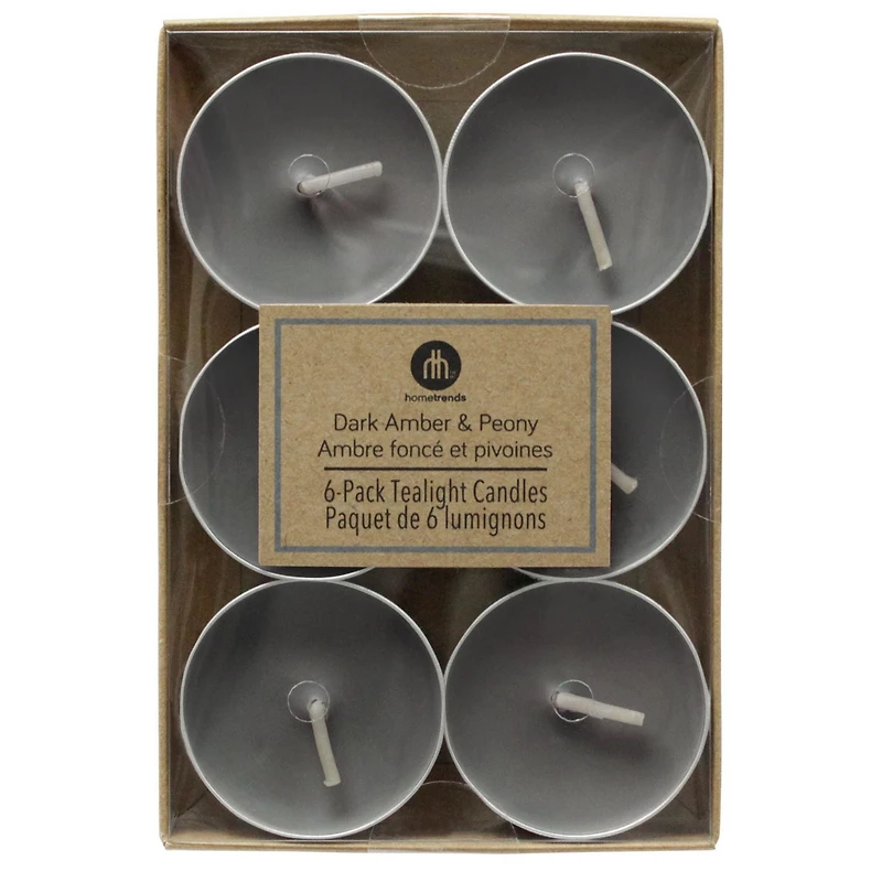 Hometrends Dark Amber & Peony Scented 6-Pack Tealight Candles