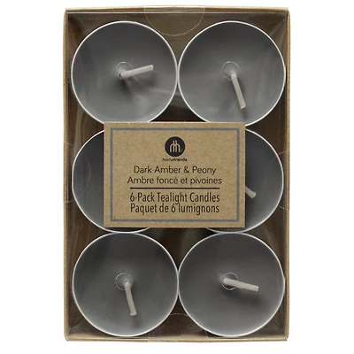 Hometrends Dark Amber & Peony Scented 6-Pack Tealight Candles
