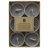 Hometrends Dark Amber & Peony Scented 6-Pack Tealight Candles