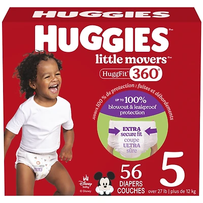 Huggies Little Movers HuggFit 360° Baby Diapers with 360° Waistband, Giga, Size 3-7, Count 76-44, HUG LM HF GIGA DPR S3-7|Count 76-44