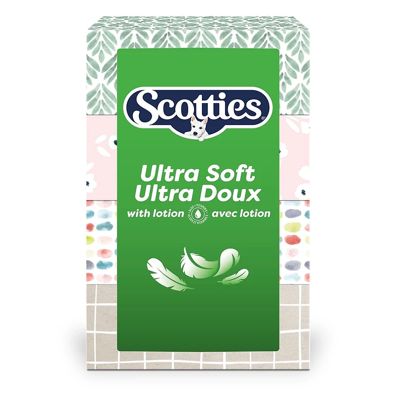 Scotties Ultra Soft with Lotion, 3-Ply Tissue Infused with Aloe & Vitamin E, Hypoallergenic and Dermatologist Tested, 4 Boxes, 104 Tissues Per Box, Scotties Ultra Soft with Lotion 3Ply Facial Tissue