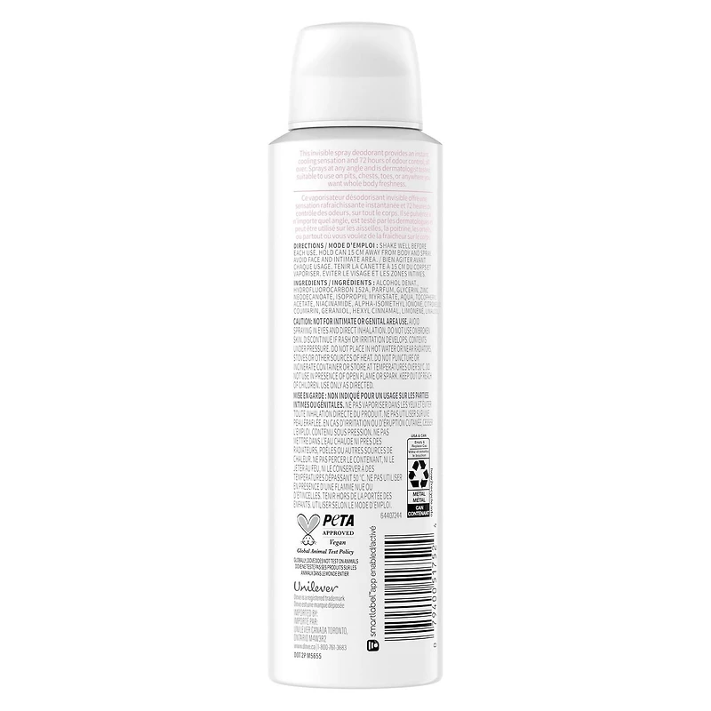 Dove Whole Body Deodorant Aluminum Free, Cooling Dry Spray Raspberry & Rose Scent