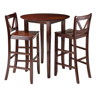 Table haute ronde Fiona 3 pièces avec 2 tabourets de bar à dossier en V de Winsome - 94385