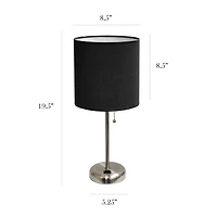 LimeLights Brushed Steel Stick Lamp with Charging Outlet and Fabric Shade 2 Pack Set