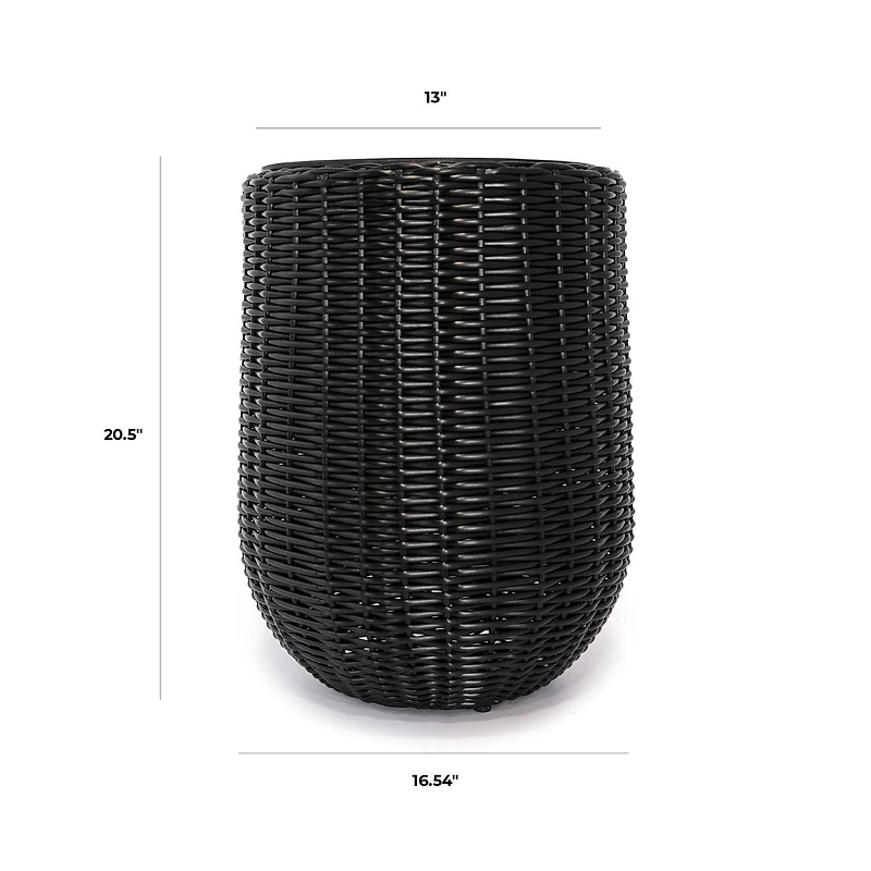 Rolland Large Rattan Planter Black, 20.5"