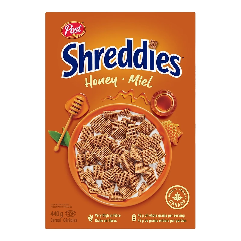 Céréales Shreddies au miel de Post, format de vente au détail, 440 g