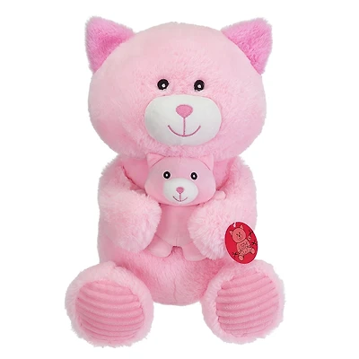 Kid Connection Maman animal doux avec bébé chatte 14''H